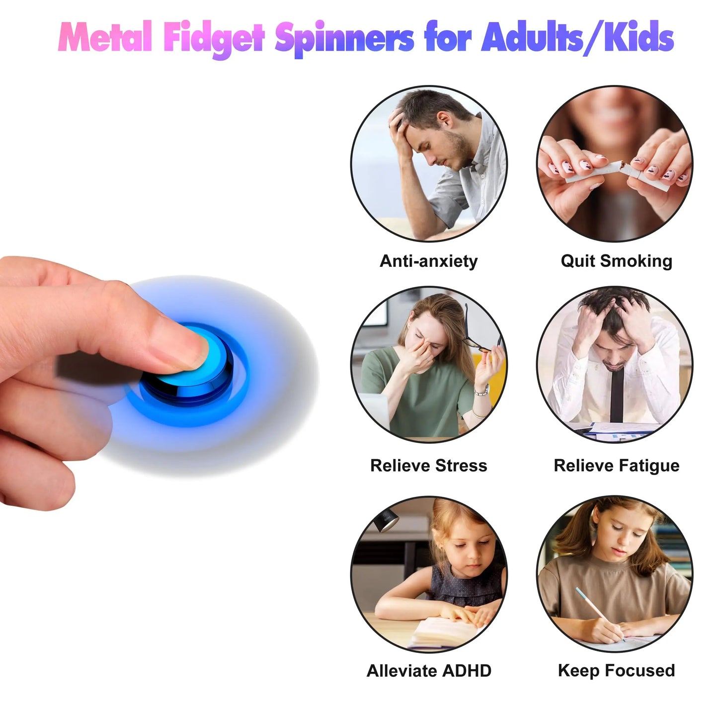 Metal Fidget Spinner Toys,EDC Hand Spinner Anti Stress Relief Toys,Antistress Anxiety Fidgeting Toy for Adult Kids Autism ADHD