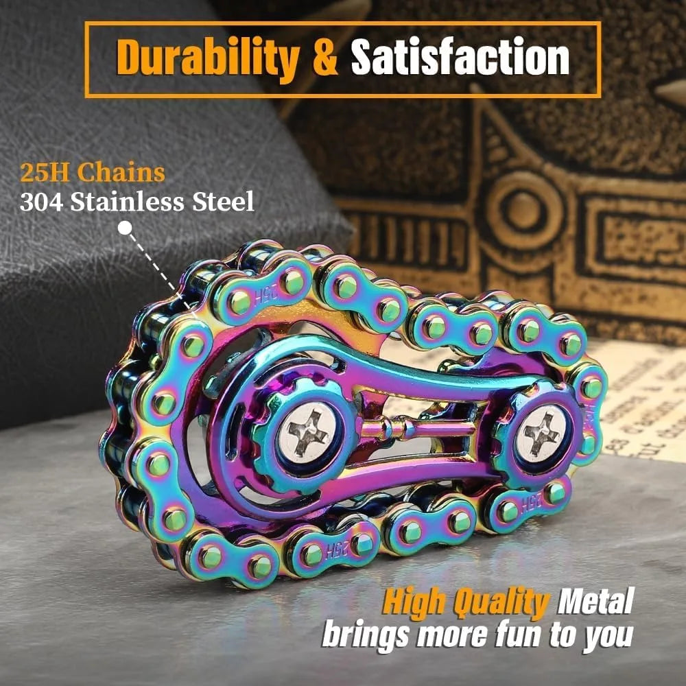 Fidget Chain,Sensory Bike Chain EDC Anti Stress Relief Anxiety Metal Fidget Finger Hand Spinner Toys For Kids Adults ADHD Autism